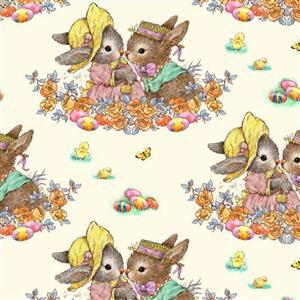 Henry Glass Bunny Tails Bunnies Cream Fabric 0.5m