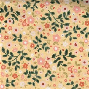 Poppie Cotton Goose Creek Gardens Mix On Yellow Fabric 0.5m