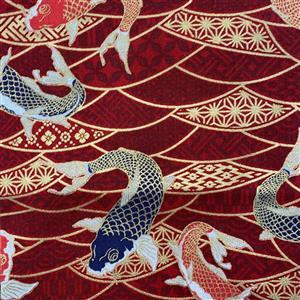 Kirakira Koi On Red Fabric 0.5m