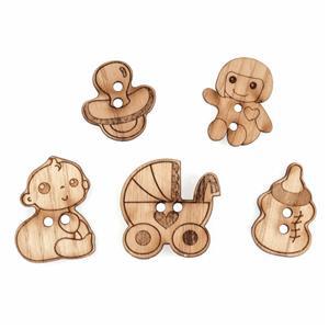 Wooden Buttons Baby Pack Of 5