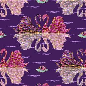Swan Lake Swans On Purple Fabric 0.5m