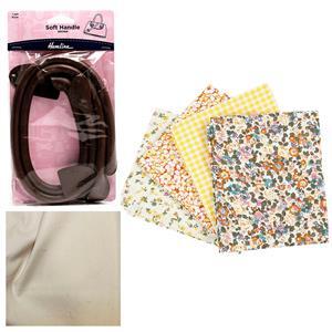 Yellow Patchwork Fabric Sampler Bag Bundle: FQ's (4pcs), Bag Handles & Fabric (1m)