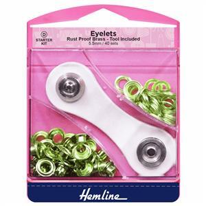 Hemline Eyelets Starter Kit Gold 5.5mm (40 Pieces)