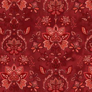 Henry Glass Jacobean Joyeux Red Damask Fabric 0.5m