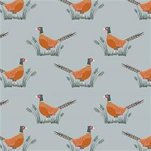 Lewis & Irene Country Life Reloved Grey Tossed Pheasants Fabric 0.5m