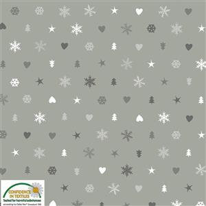 Christmas Motifs On Grey Fabric 0.5m